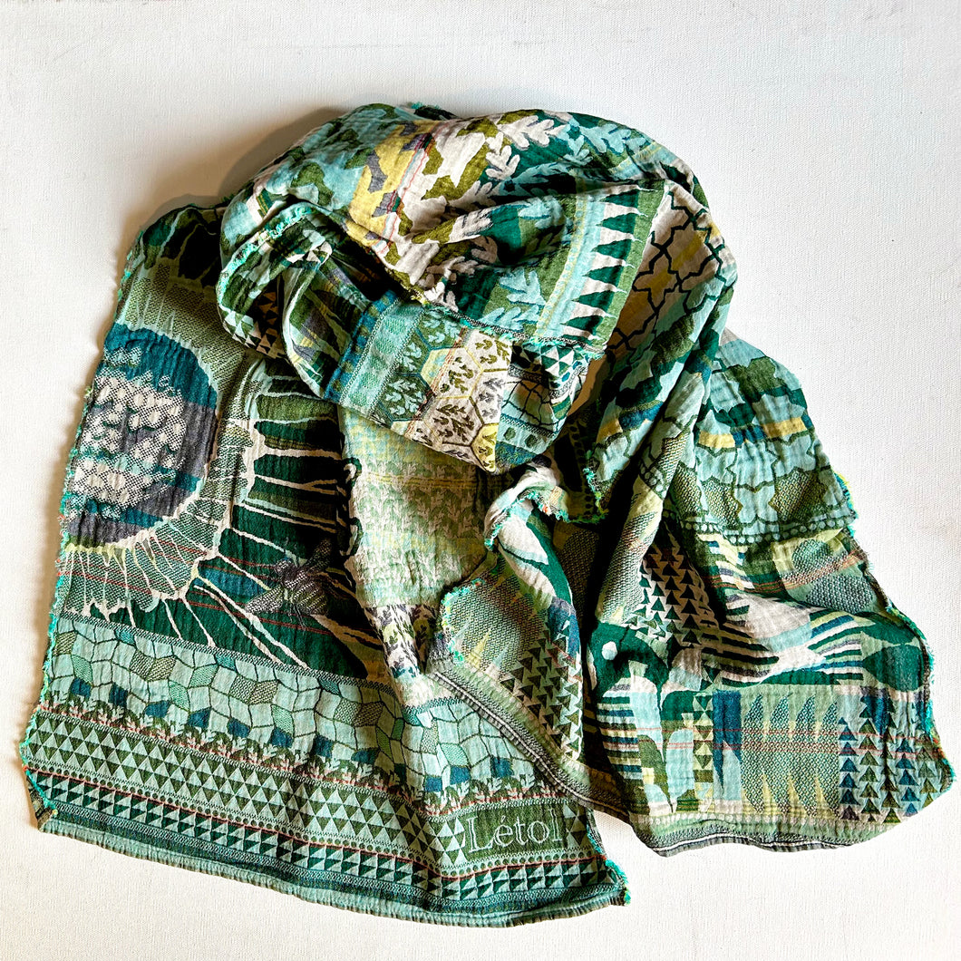 French cotton scarf - greens