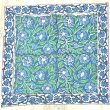 Load image into Gallery viewer, Blue Flowers Block Printed Tablecloth &amp; Napkins
